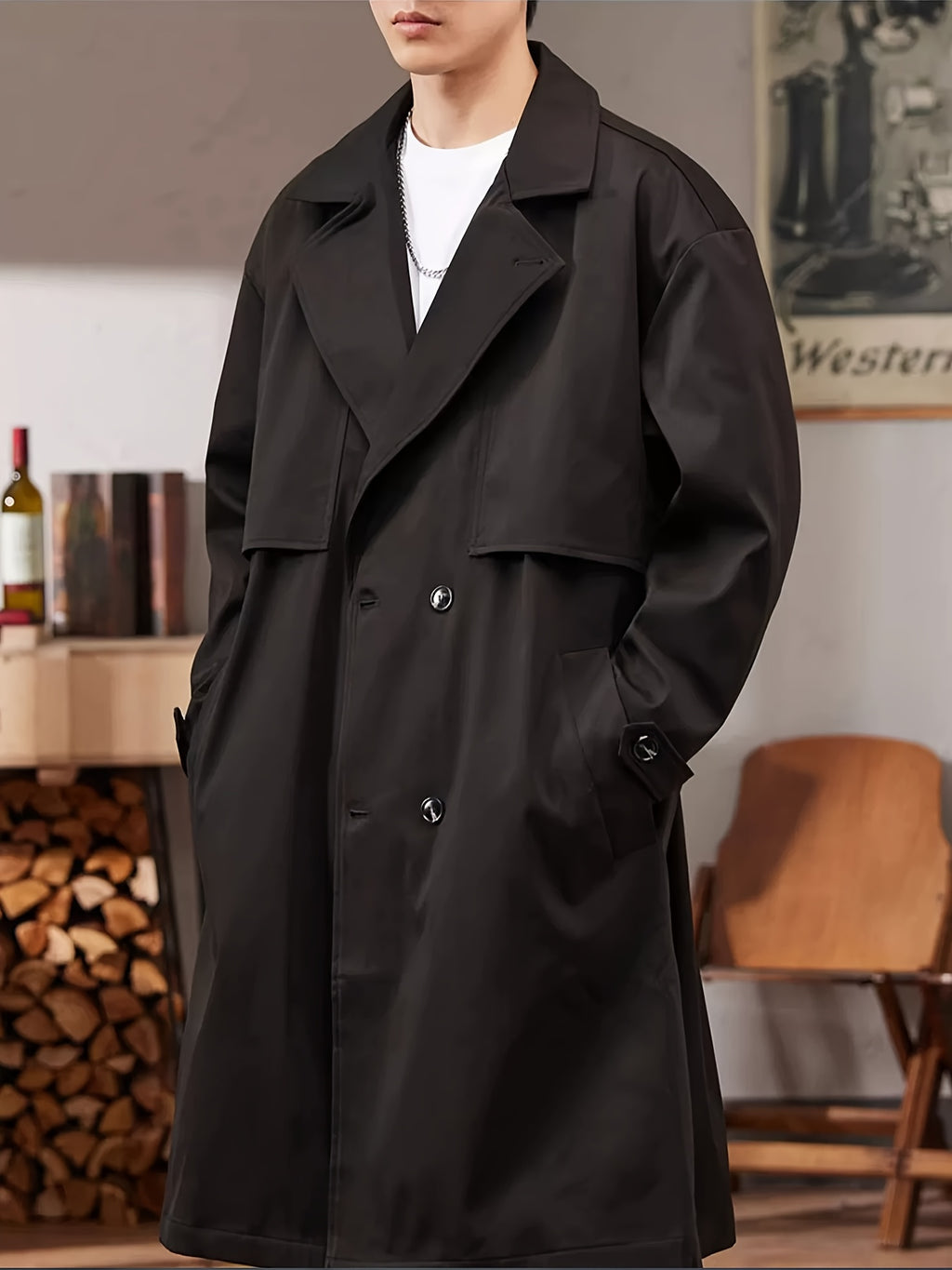 Trench mi-long pour homme, à revers