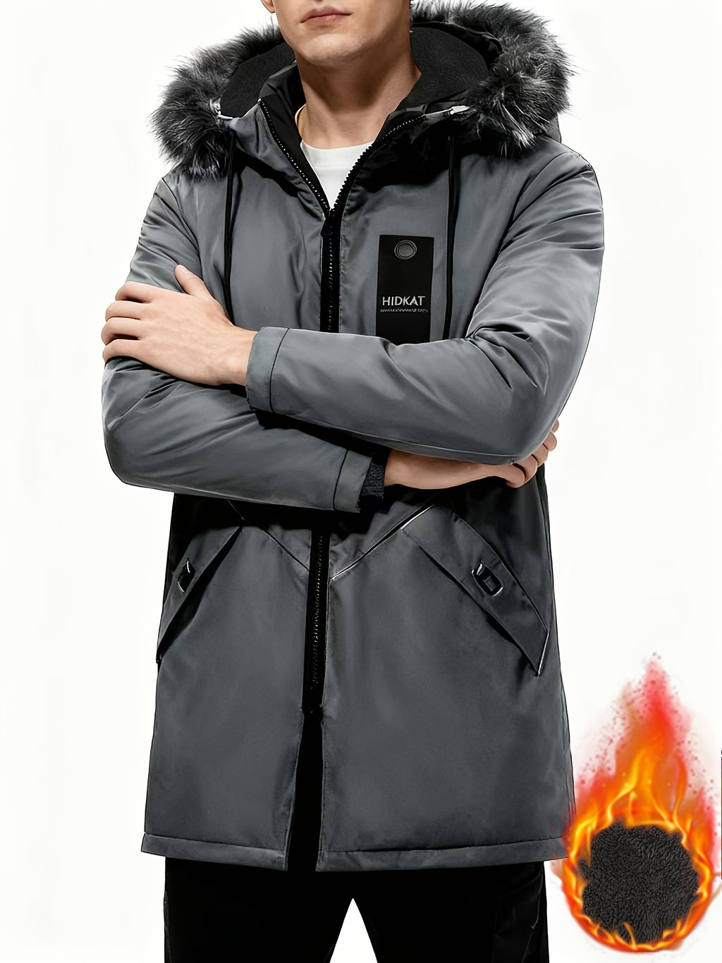 Manteau matelassé pour homme, à capuche, gris