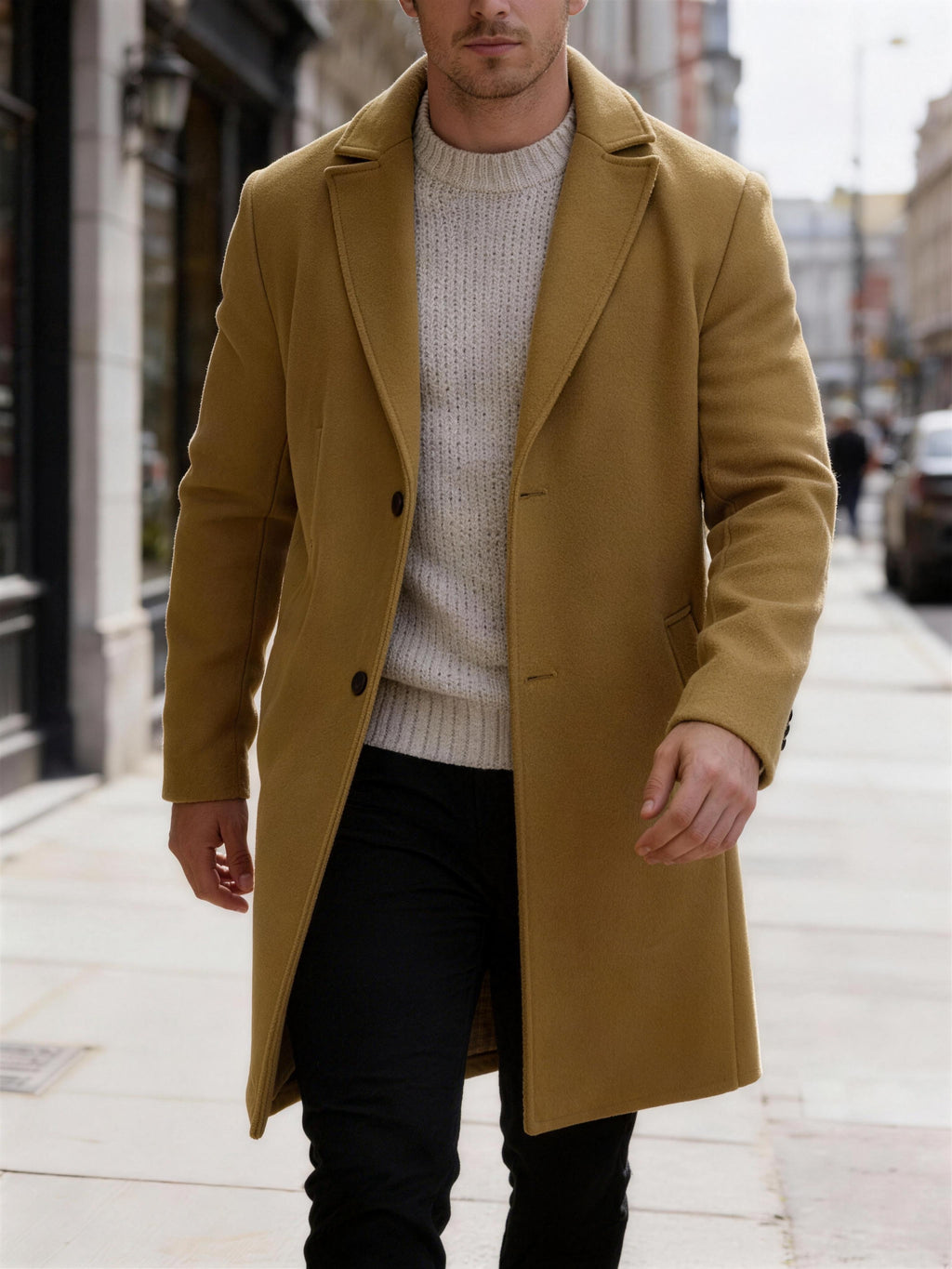 Manteau pour homme, à revers, gris clair
