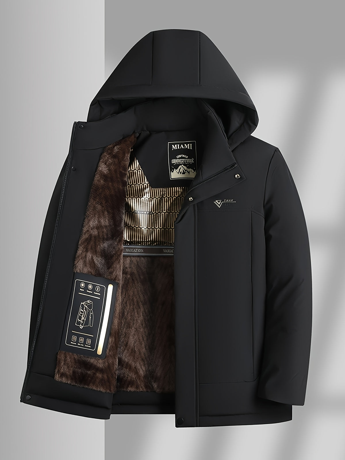 Veste en fausse fourrure long pour homme, coupe-vent, à capuche