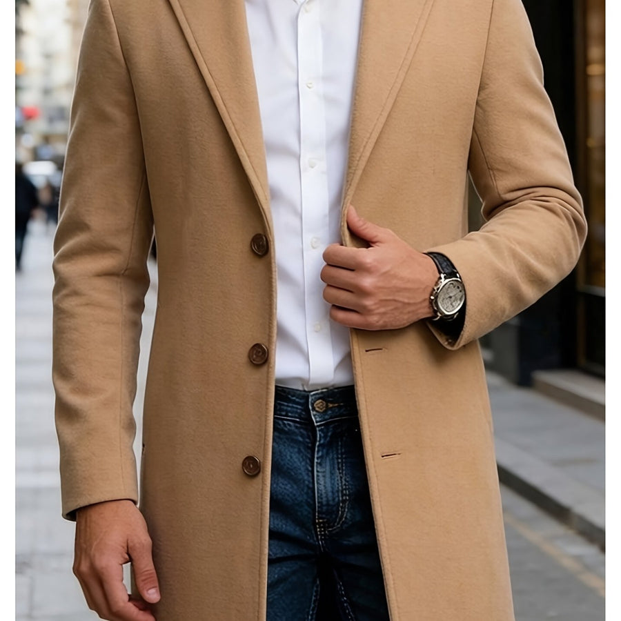 Trench long, à revers, kaki, coloris kaki