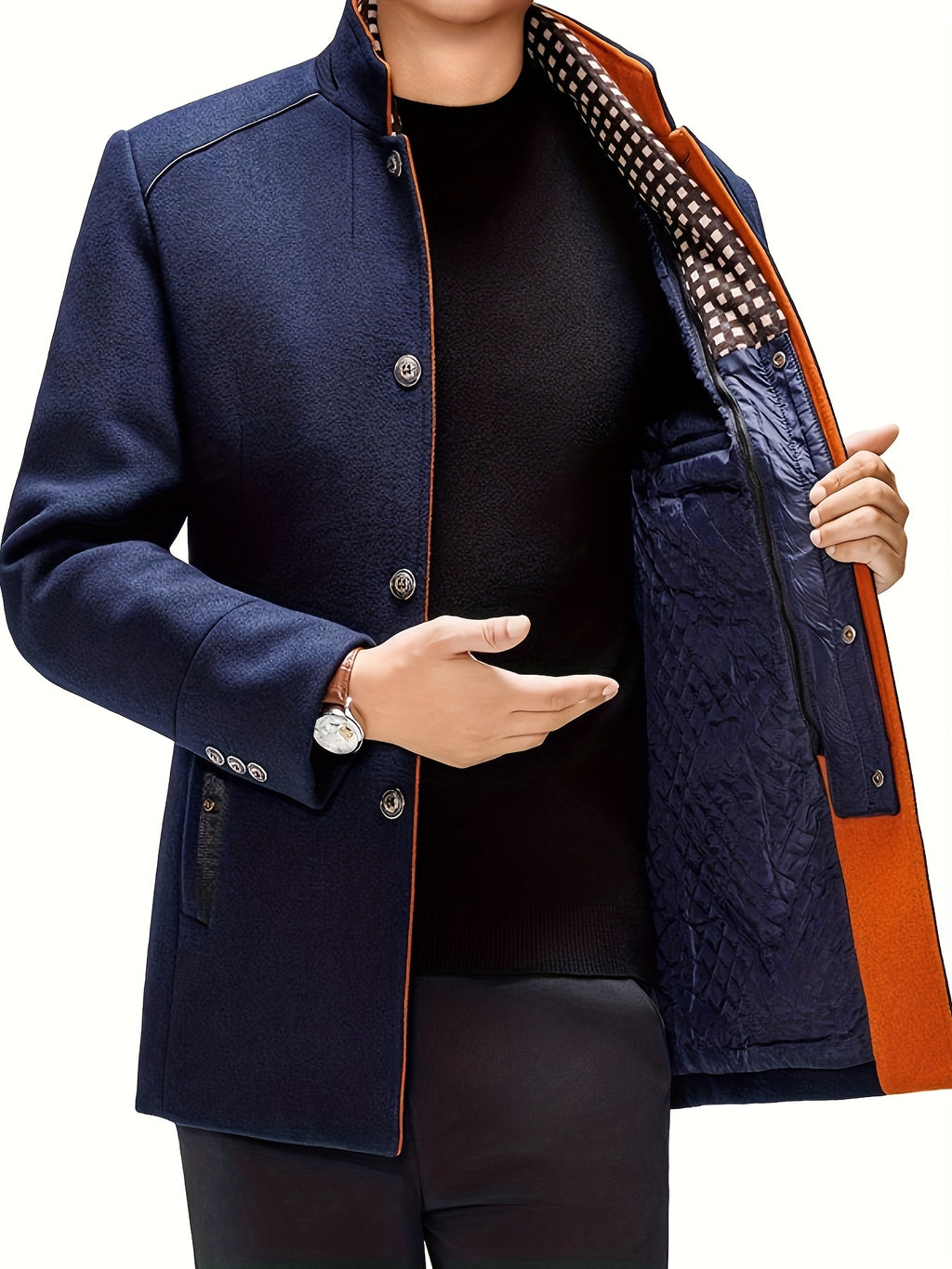 Manteau en tweed rembourré pour homme, 55 % laine, écharpe amovible