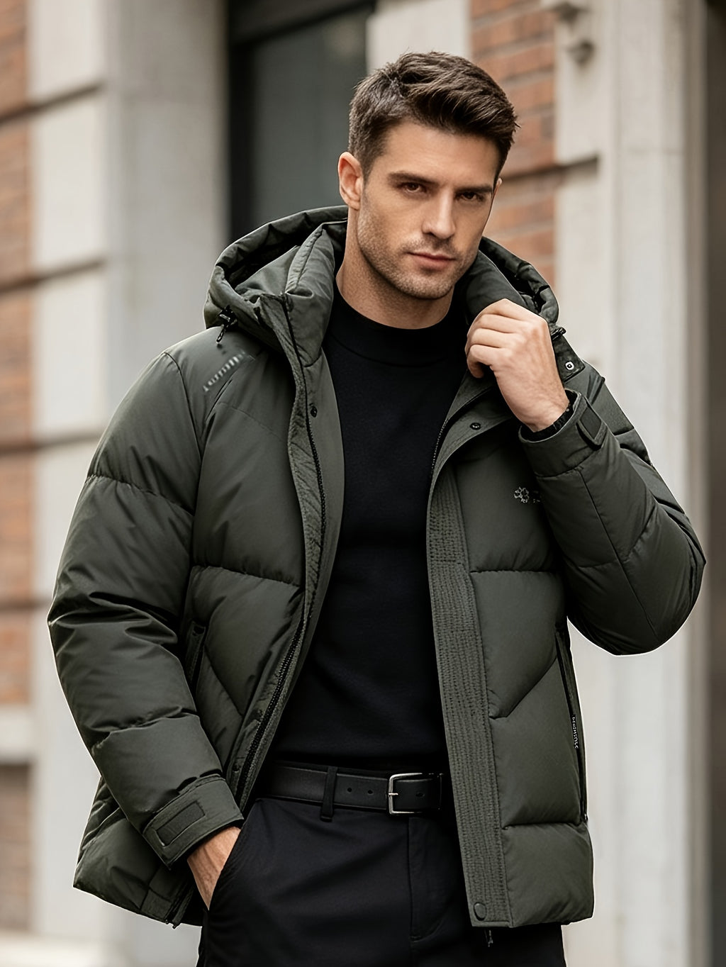 Veste matelassée pour homme, coupe-vent, à capuche, rouge brique