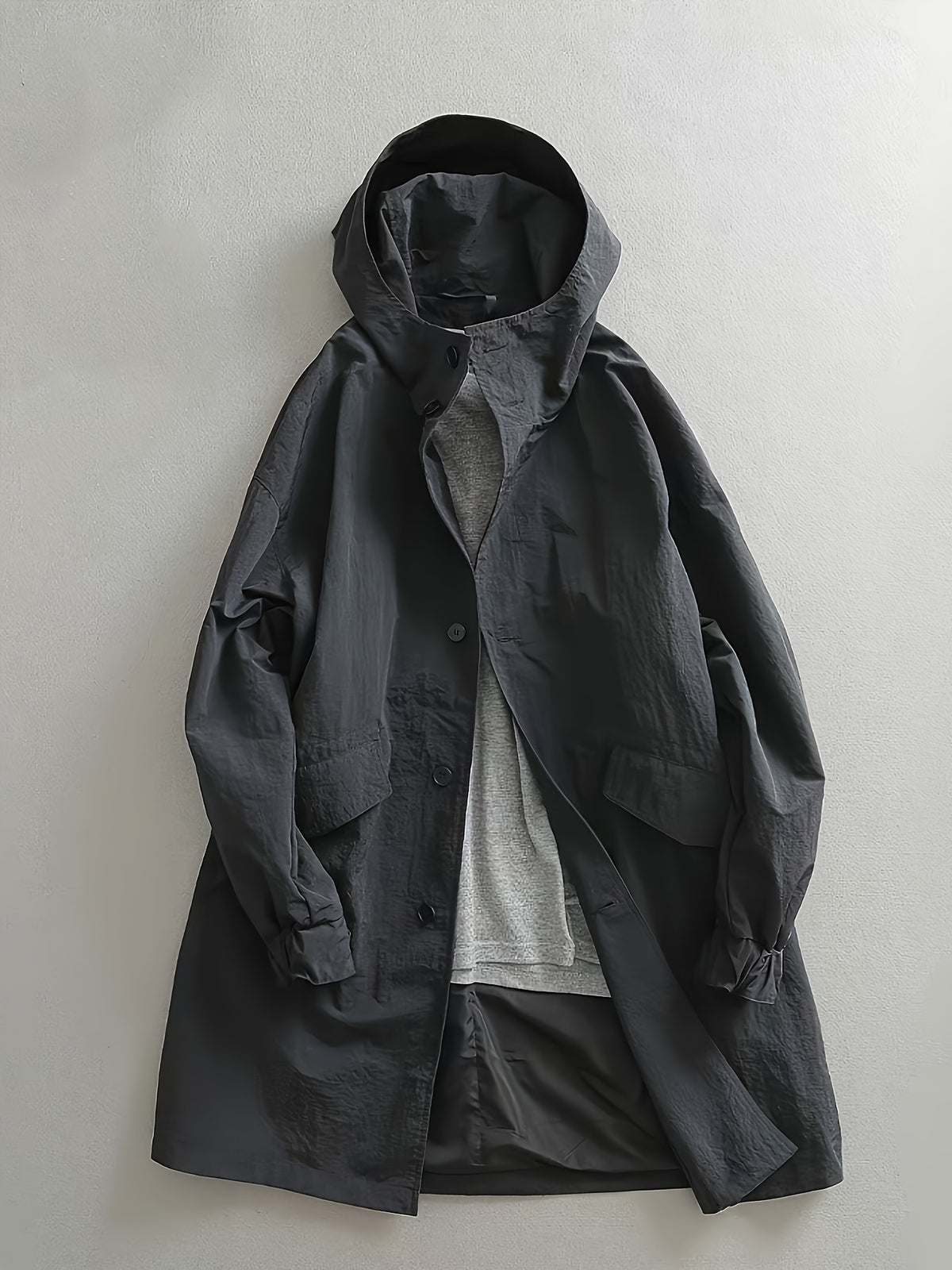 Trench pour homme, à capuche, gris foncé