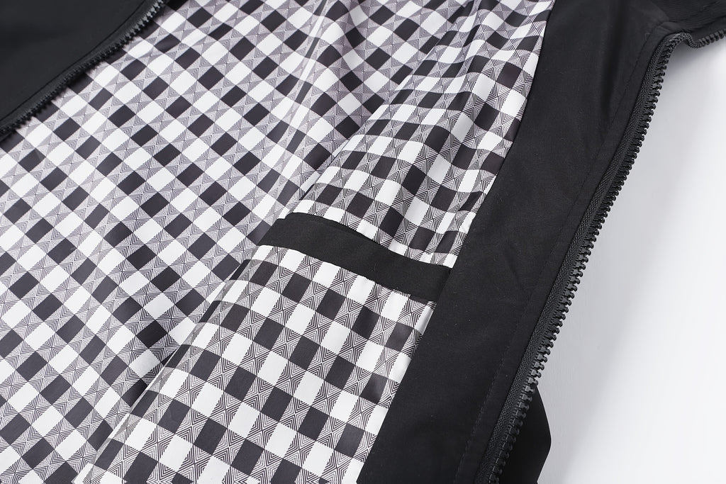 Veste, à carreaux, à col montant, noir, détail du vêtement
