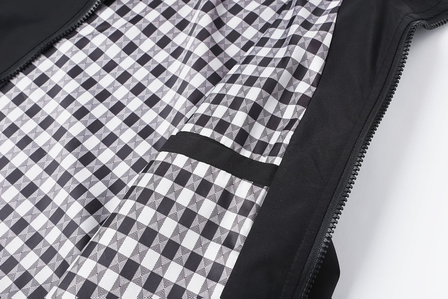 Veste, à carreaux, à col montant, noir, détail du vêtement