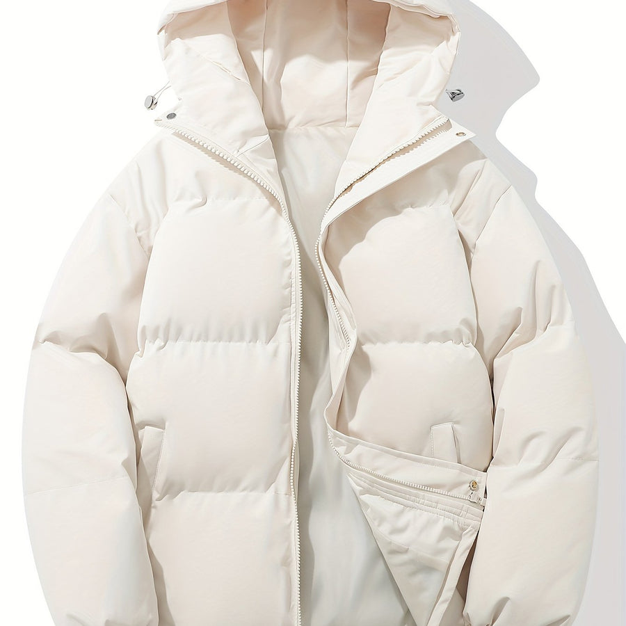 Manteau d'hiver à capuche épais, coloris blanc ivoire
