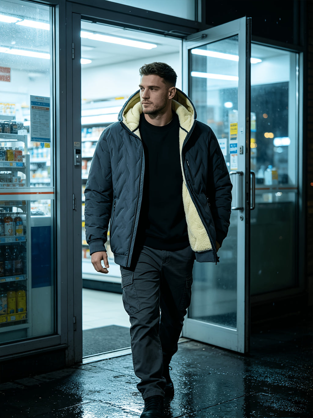 Veste matelassée pour homme, polaire, à capuche, gris