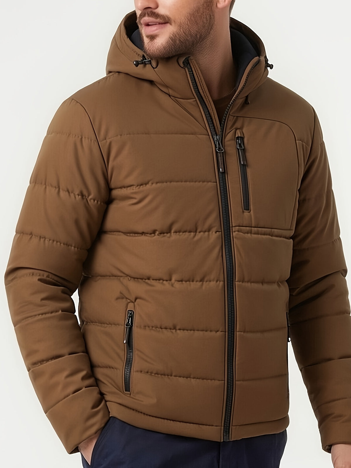 Manteau matelassé pour homme, polaire, à capuche