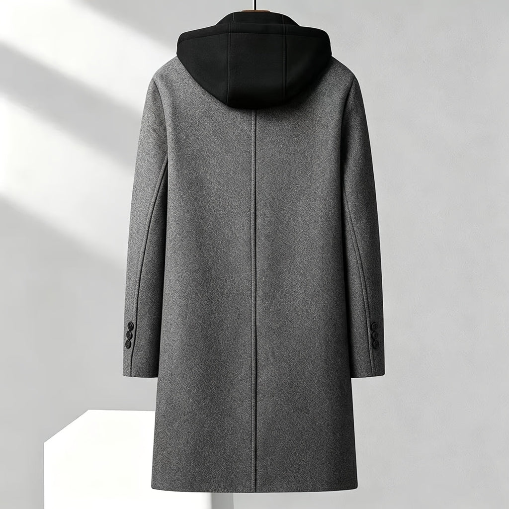 Manteau trench en velours pour homme, 30 % laine, capuche amovible