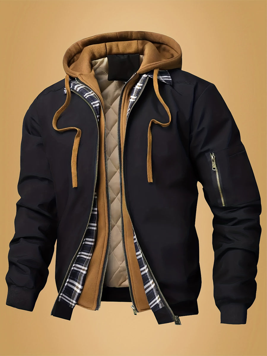 Veste, à carreaux, à capuche, kaki
