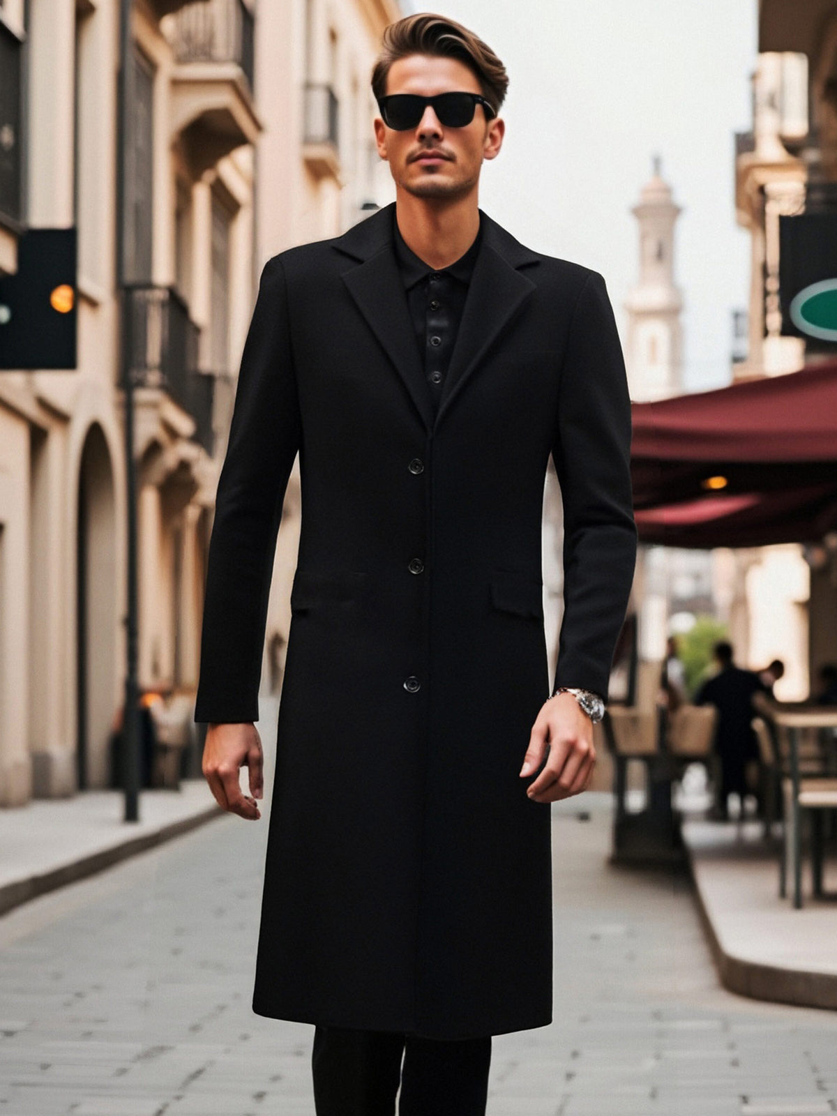 Trench long pour homme, à revers
