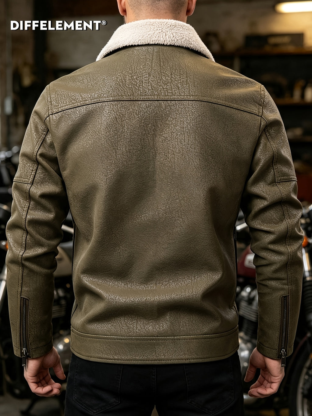 Veste de moto en PU pelucheux avec doublure à revers, doublure épaisse et chaude, tissu à texture vintage, multiples poches à fermeture éclair, coupe slim courte, tenue décontractée américaine pour la conduite et les trajets automne/hiver, vête, photo 19