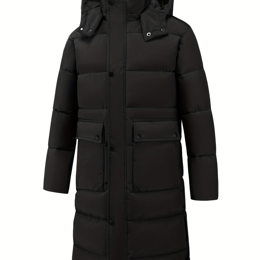 Veste longue, à capuche, fermeture éclair, coloris noir