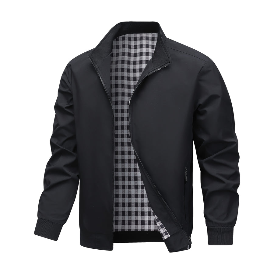 Veste, à carreaux, à col montant, noir
