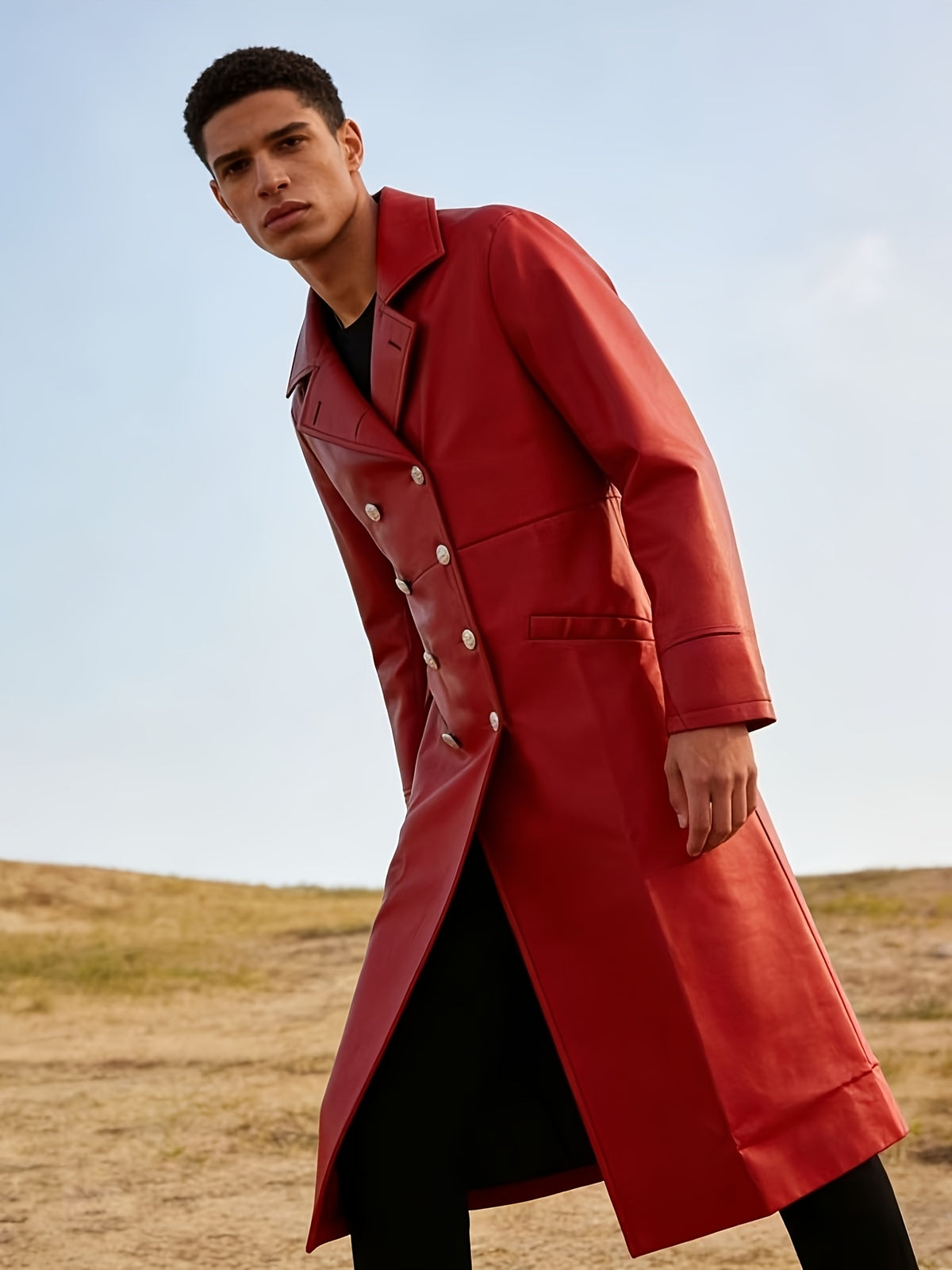 Trench pour homme, coupe-vent, à revers, noir
