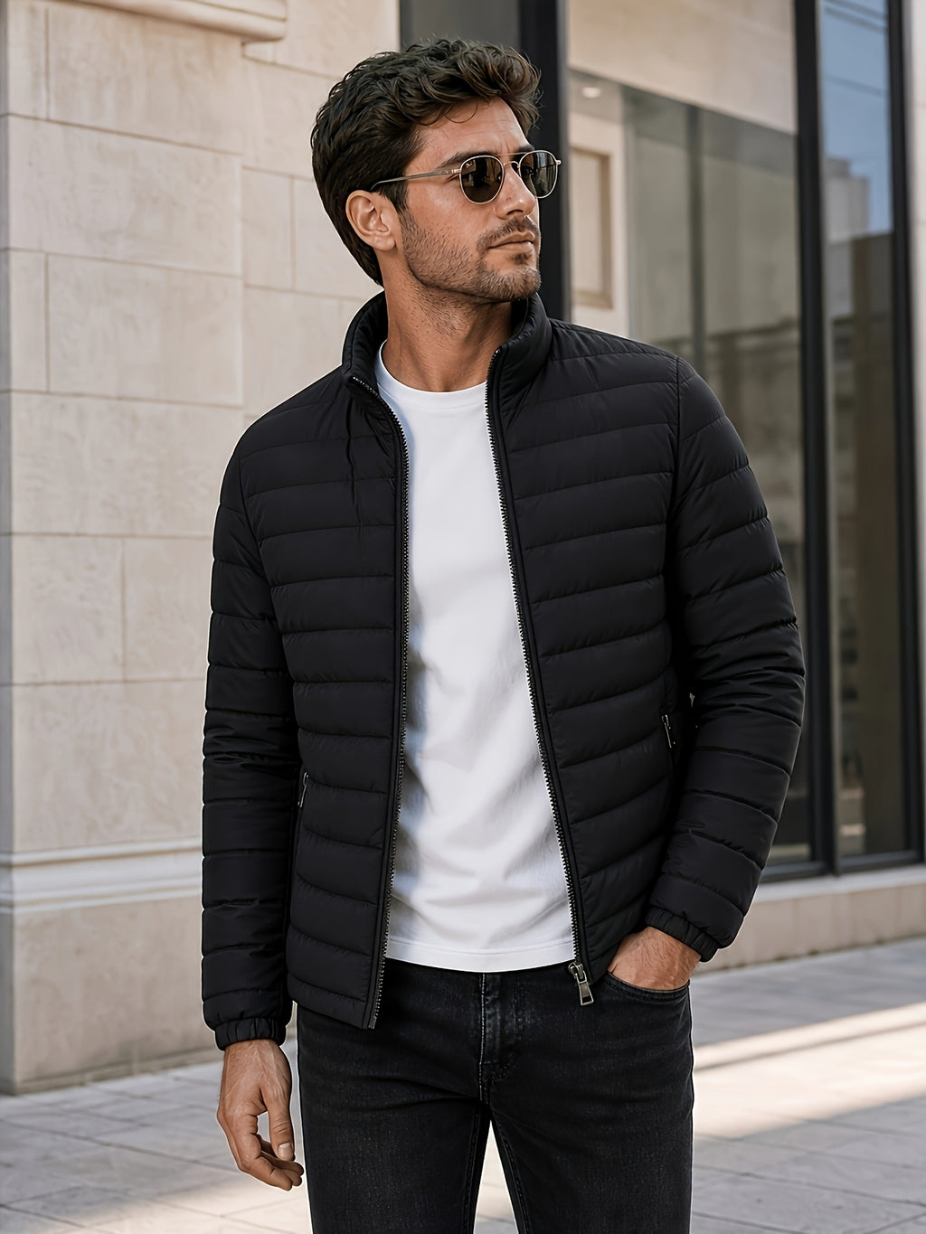 Veste pour homme, à col montant, gris
