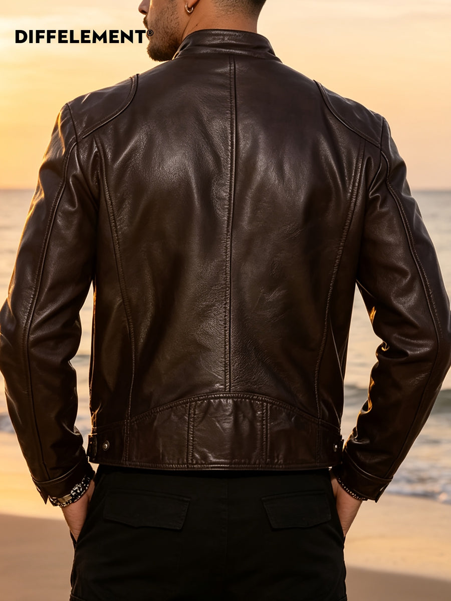 DIFFELEMENT Veste Décontractée Homme à Petit Col Montant Coupe-Vent Légère Toutes Saisons Adaptée Veste de Moto Tissu Doux et Lisse Double Fermeture Éclair Multi-Boutons Conception de Poche Fermeture Éclair Coupe Standard Veste Adaptée pour la Conduite Pl, détail du vêtement