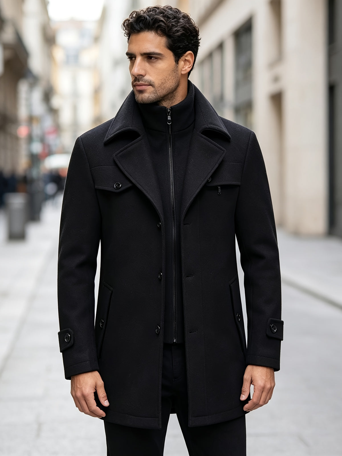 Manteau en laine long pour homme, 30 % laine, velours