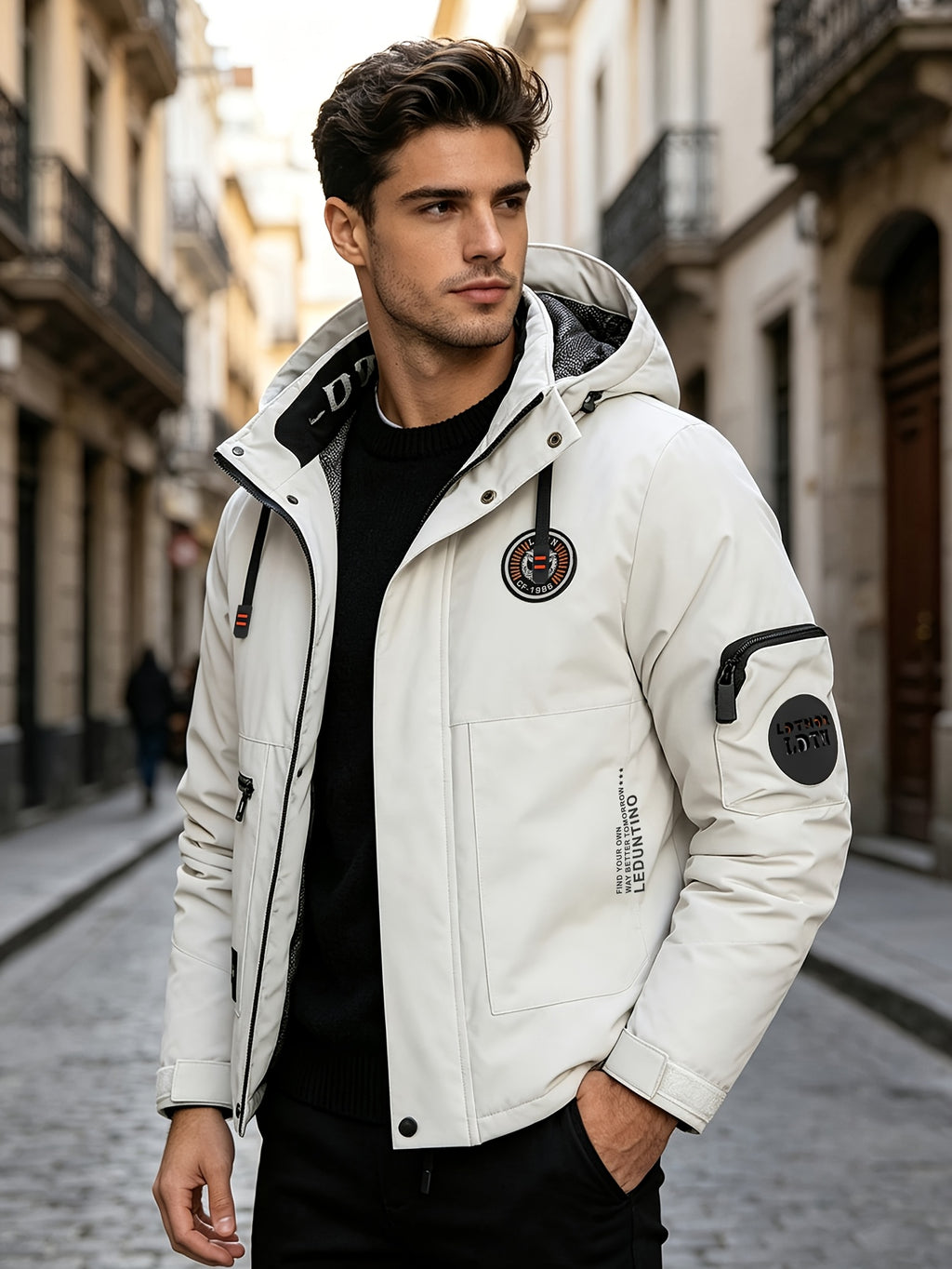 Veste pour homme, capuche amovible, blanc