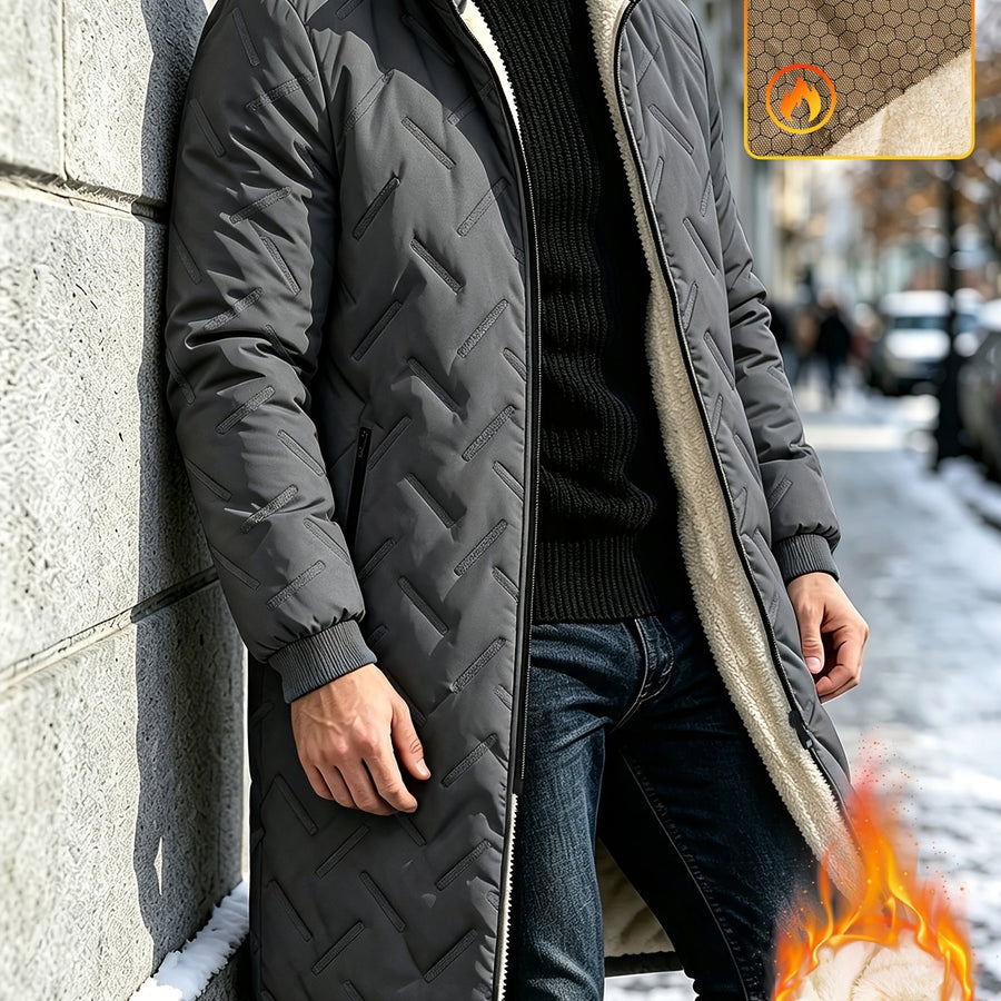 Veste matelassée long, à col montant, coloris gris, détail