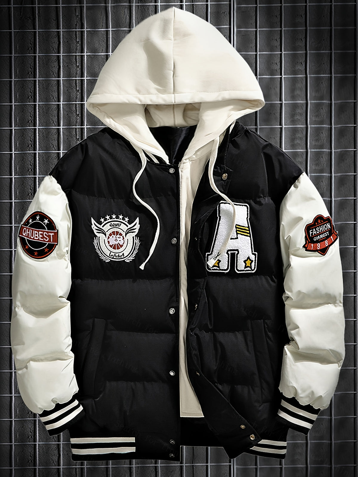 Veste courte à capuche hiver homme broderie complexe tendance marque épaissie costume pain chaud 5760L