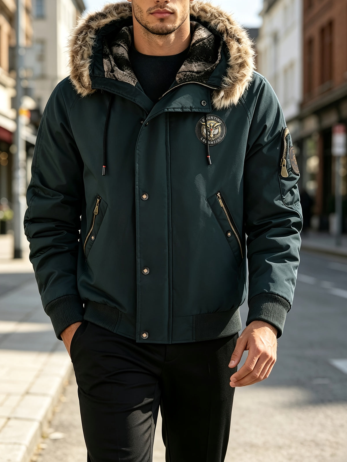 Veste pour homme, à capuche, vert foncé