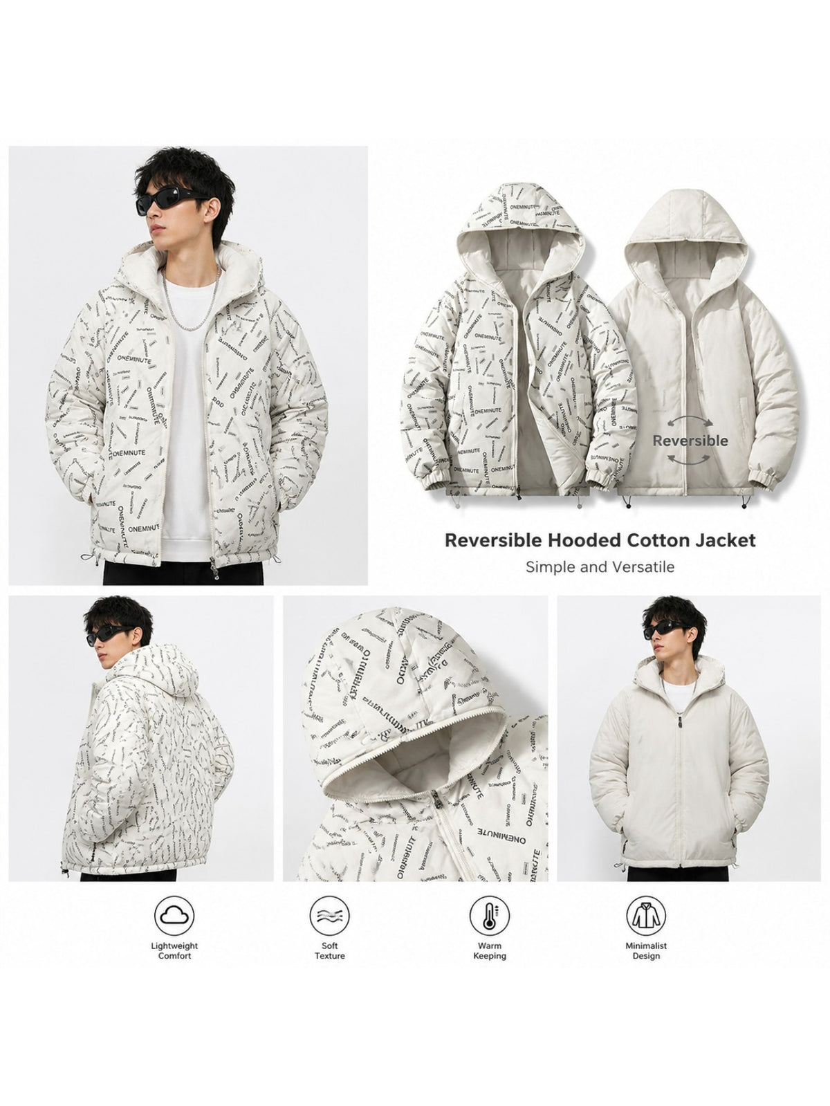 Veste matelassée pour homme, réversible, à capuche