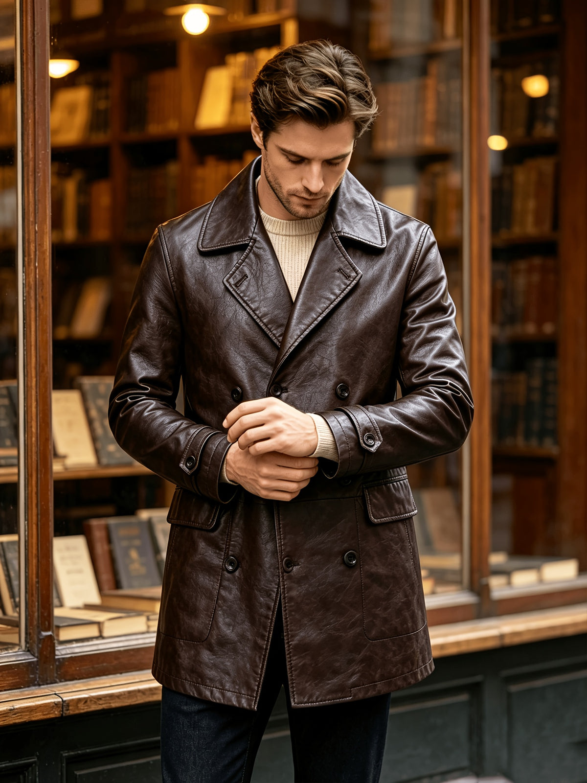Veste pour homme, à revers, marron foncé