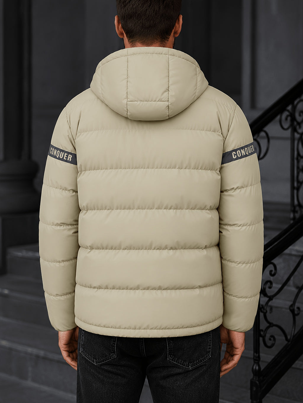 Manteau matelassé pour homme, à capuche, bleu foncé