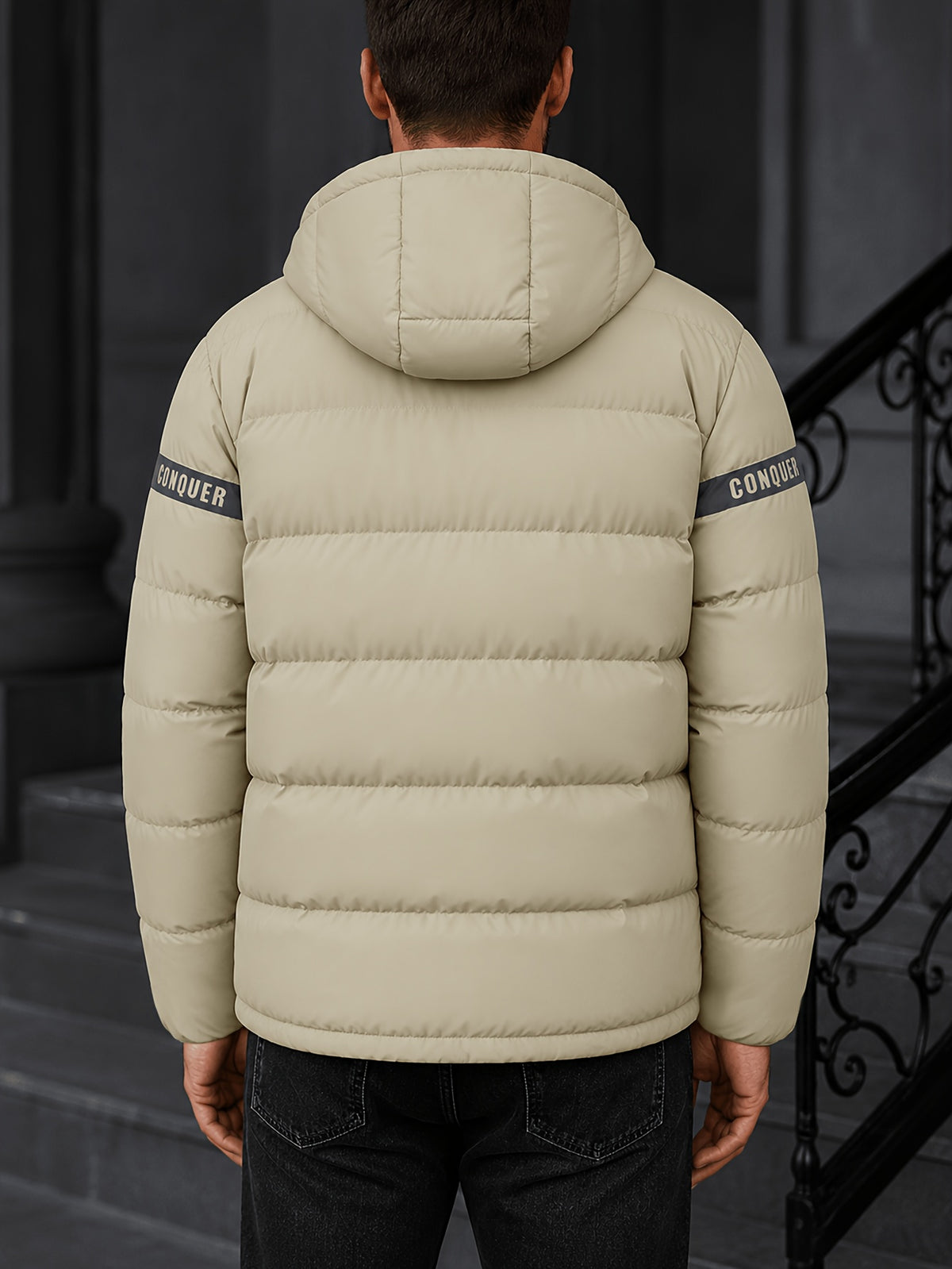 Manteau matelassé pour homme, à capuche, bleu foncé