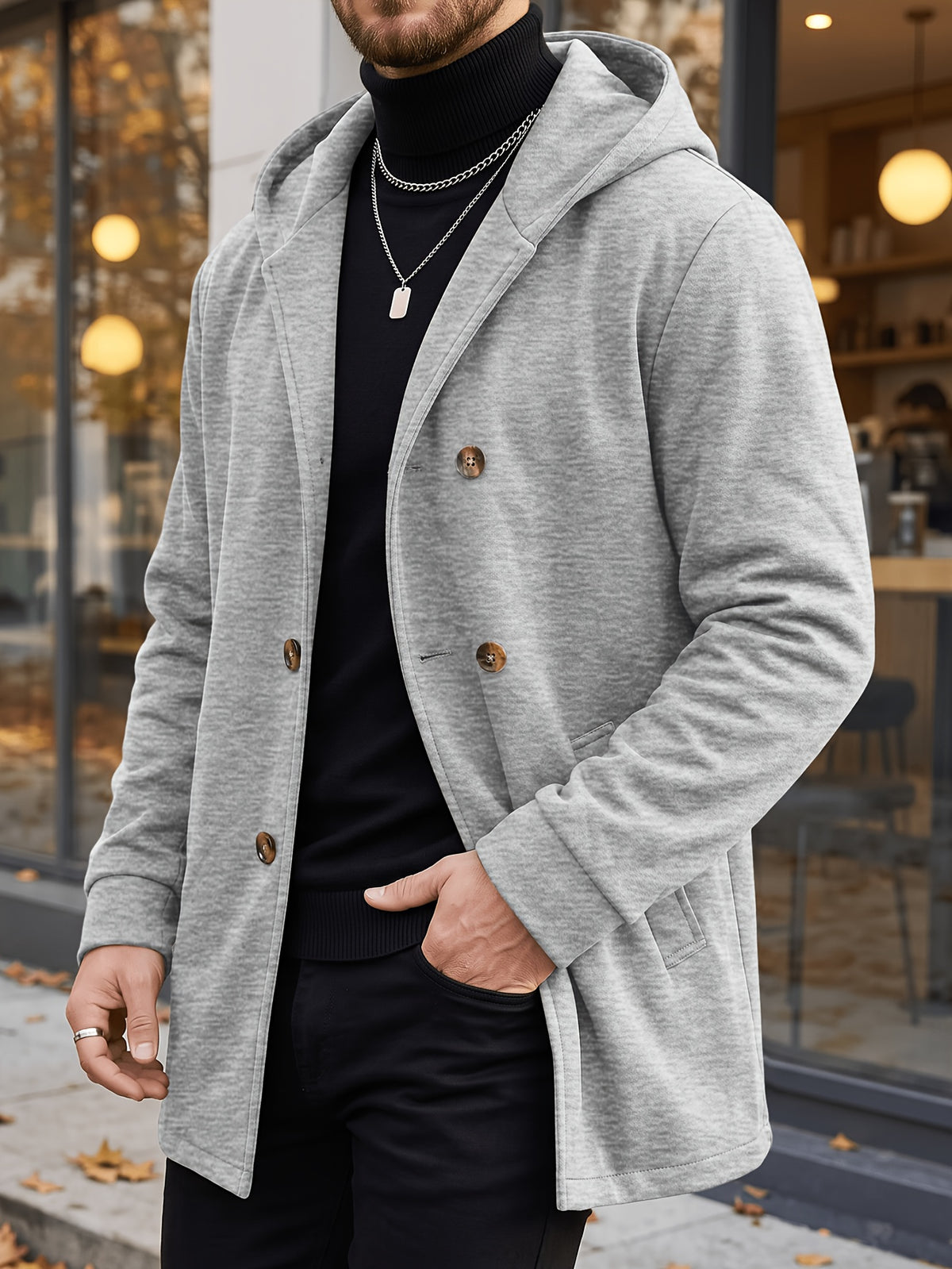 Manteau long pour homme, à capuche, kaki