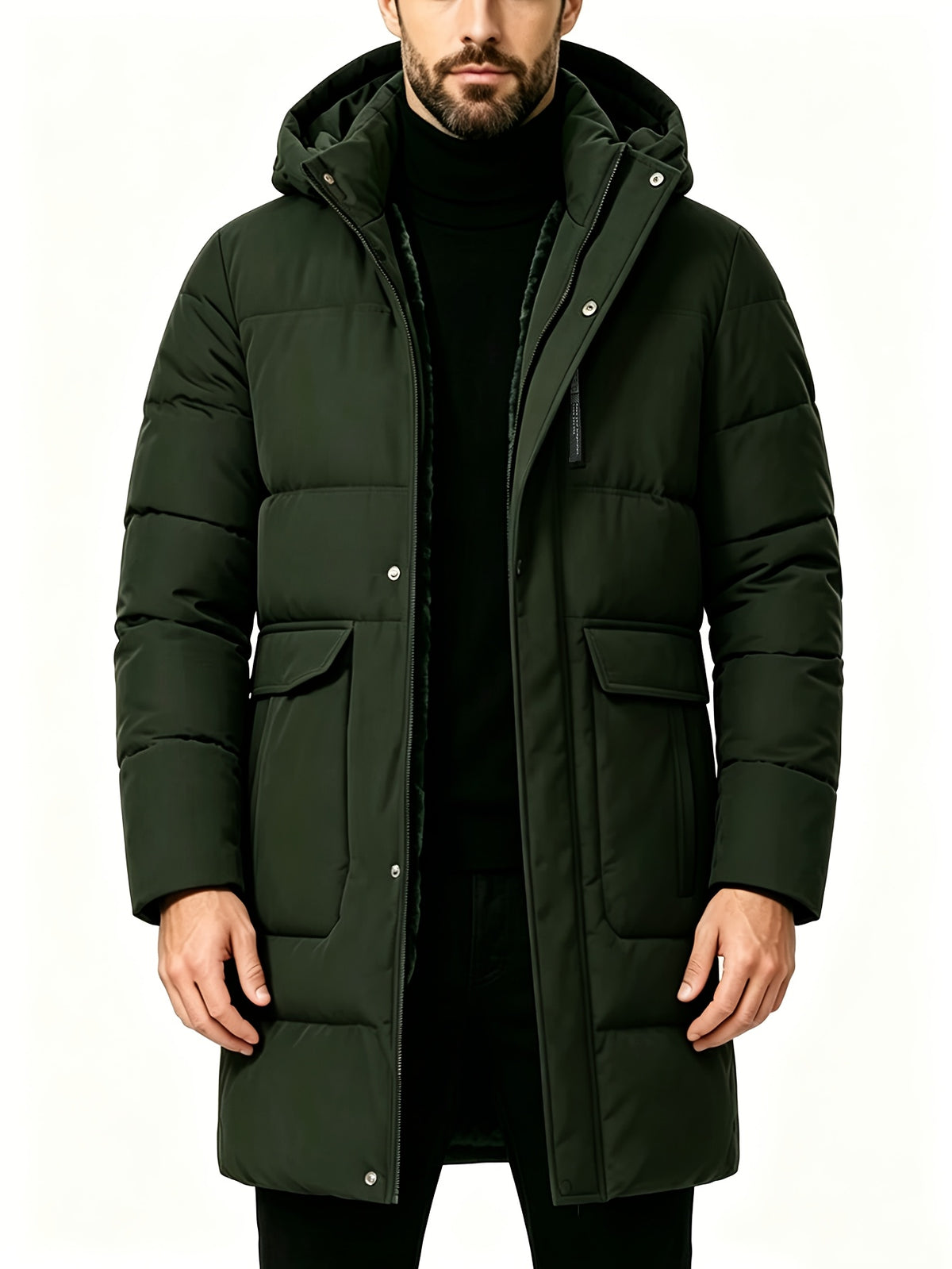 Pardessus matelassé long pour homme, à capuche