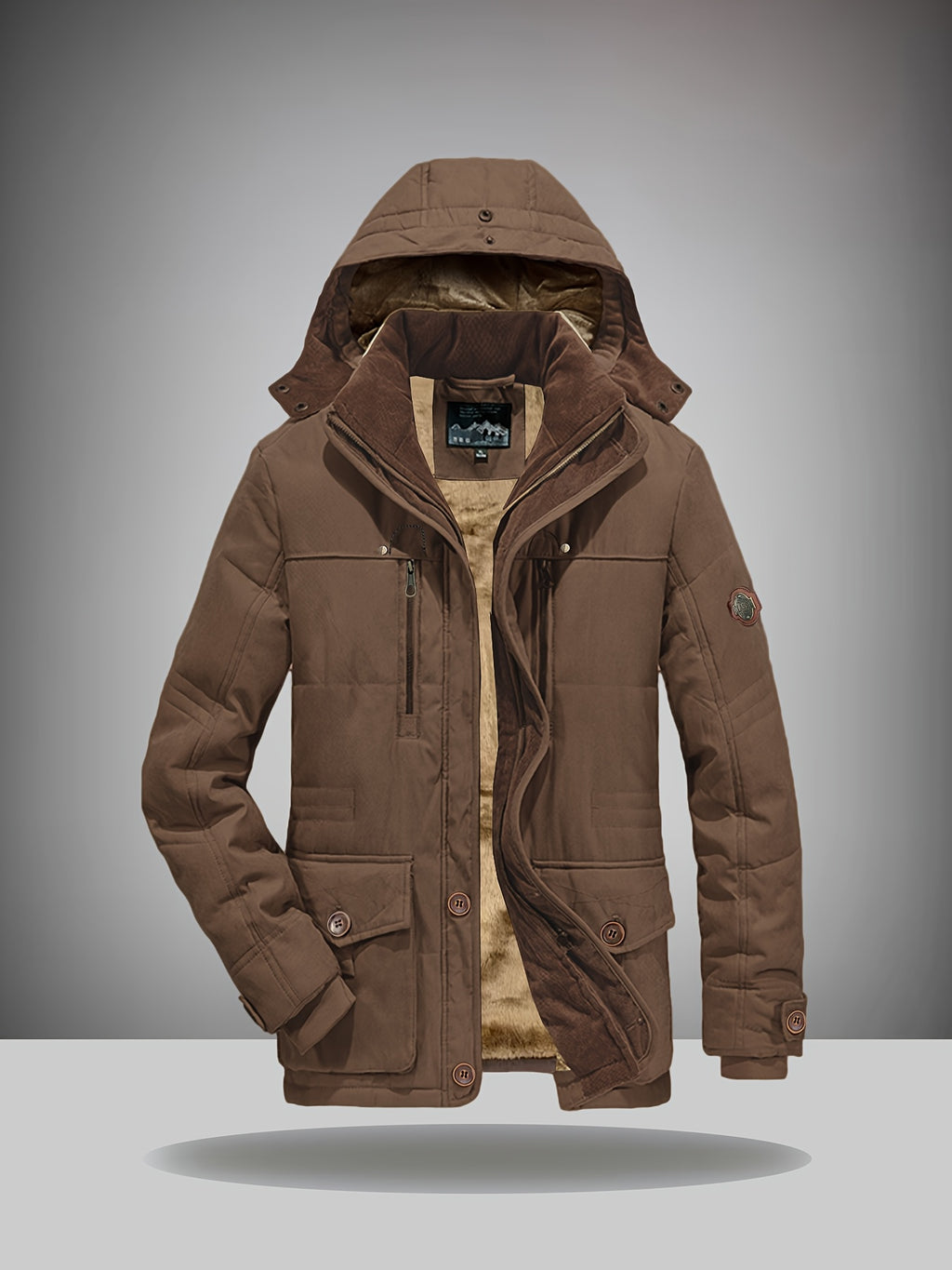 Veste pour homme, velours côtelé, à capuche, café
