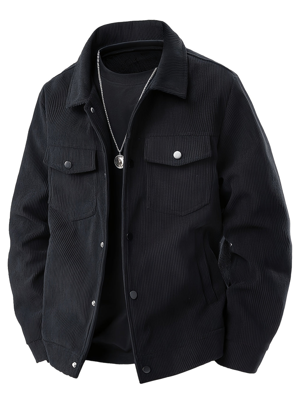 Veste, velours côtelé, à revers, noir