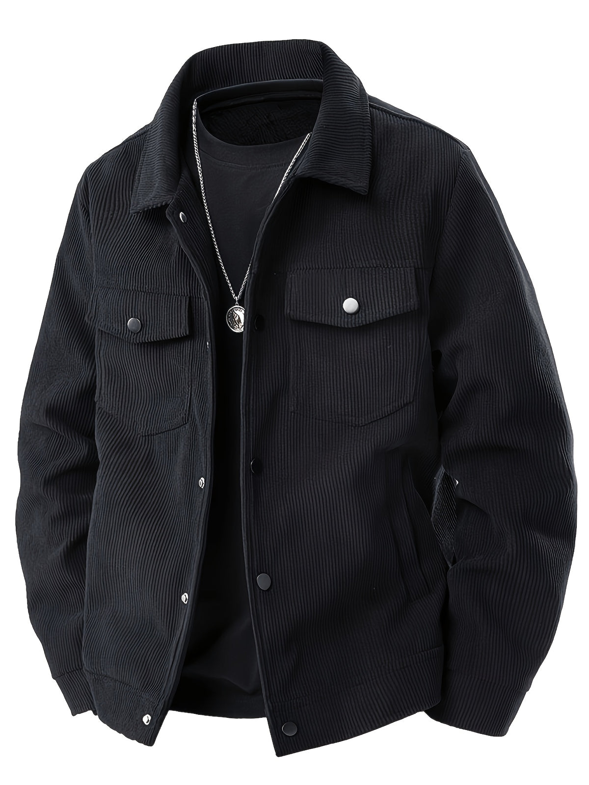 Veste, velours côtelé, à revers, noir Image