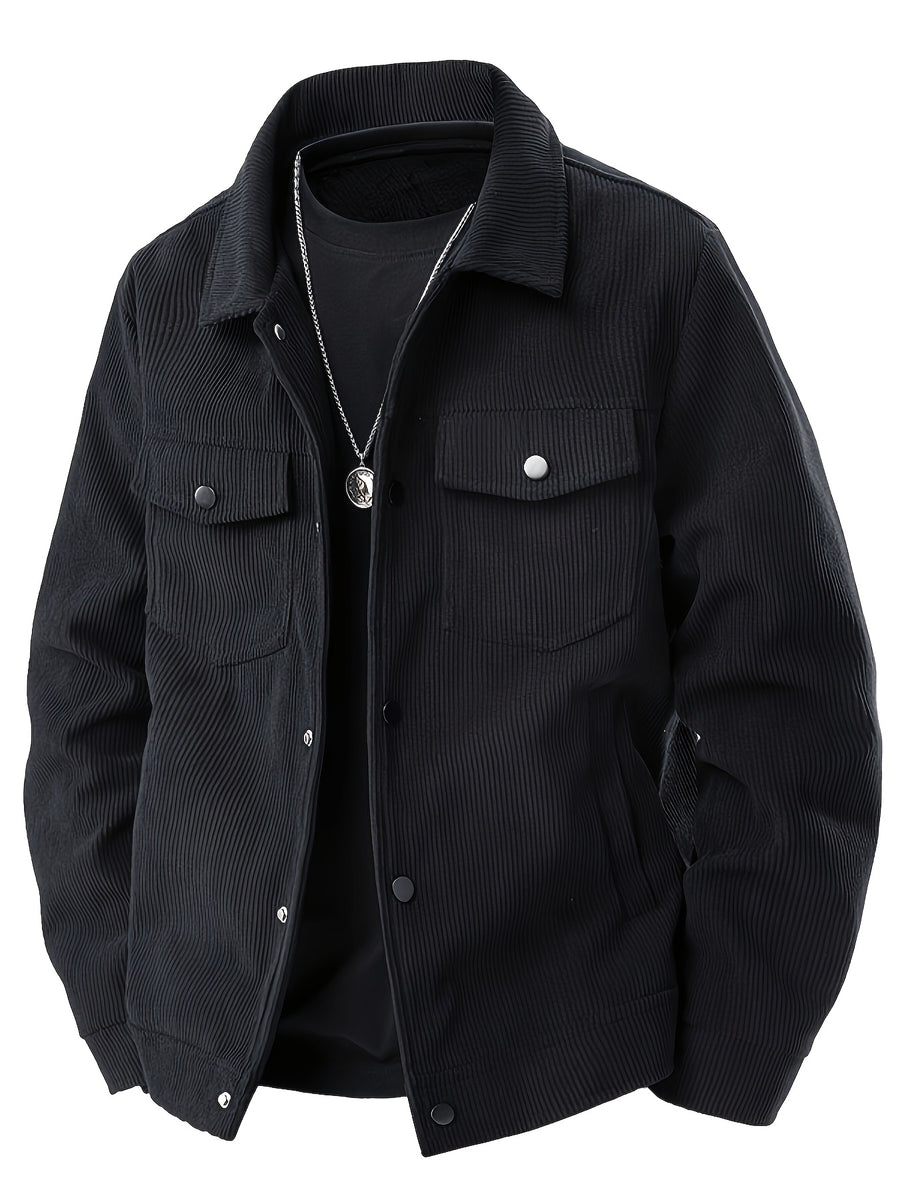 Veste, velours côtelé, à revers, noir