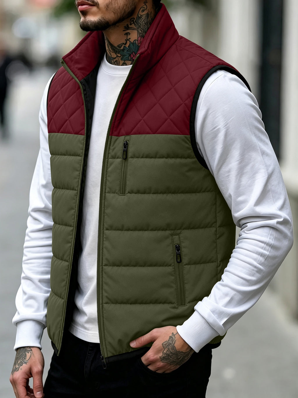 Veste matelassée, coupe-vent, à col montant, col montant, détail du vêtement