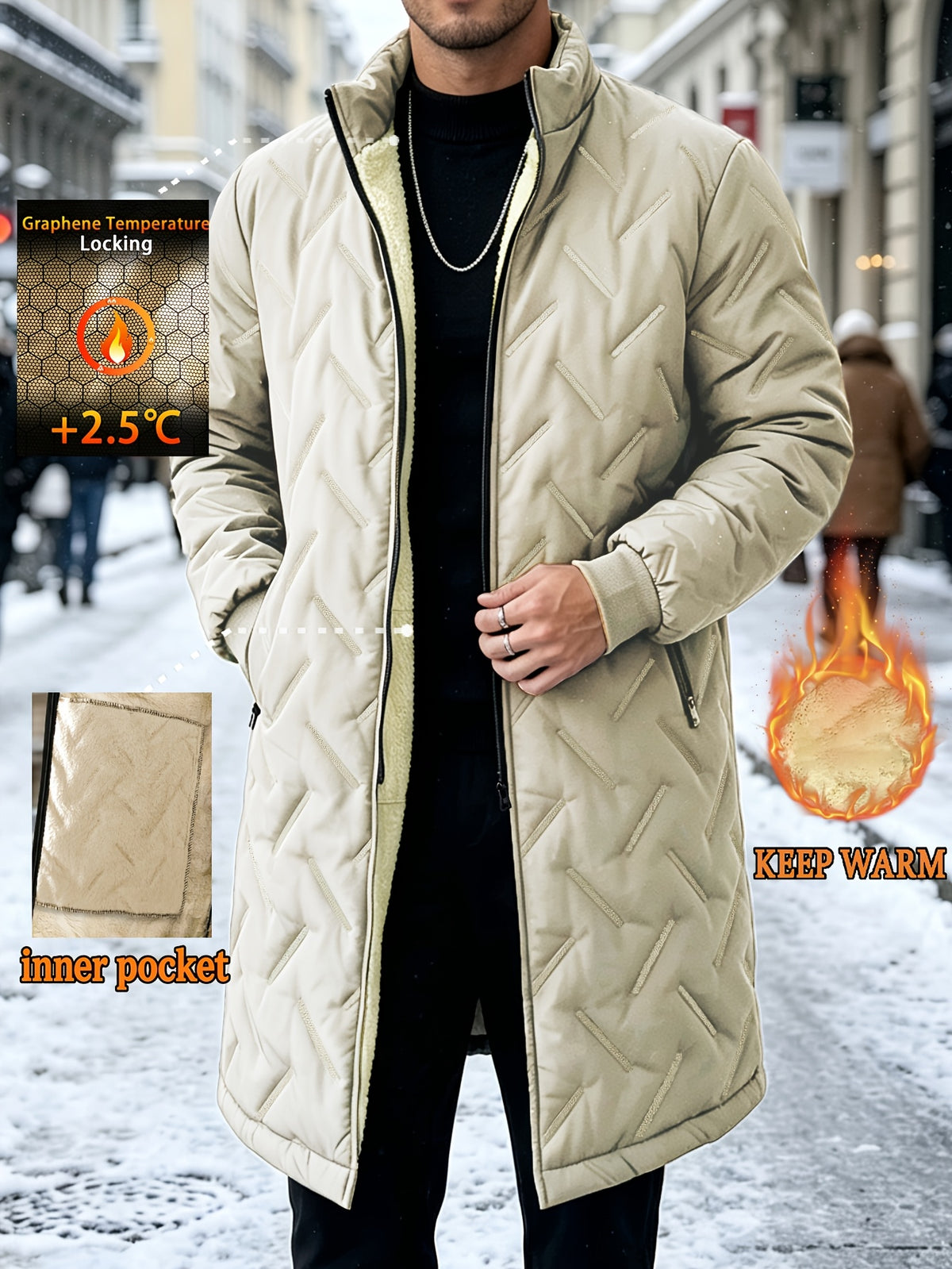 Veste long pour homme, coupe-vent, à col montant