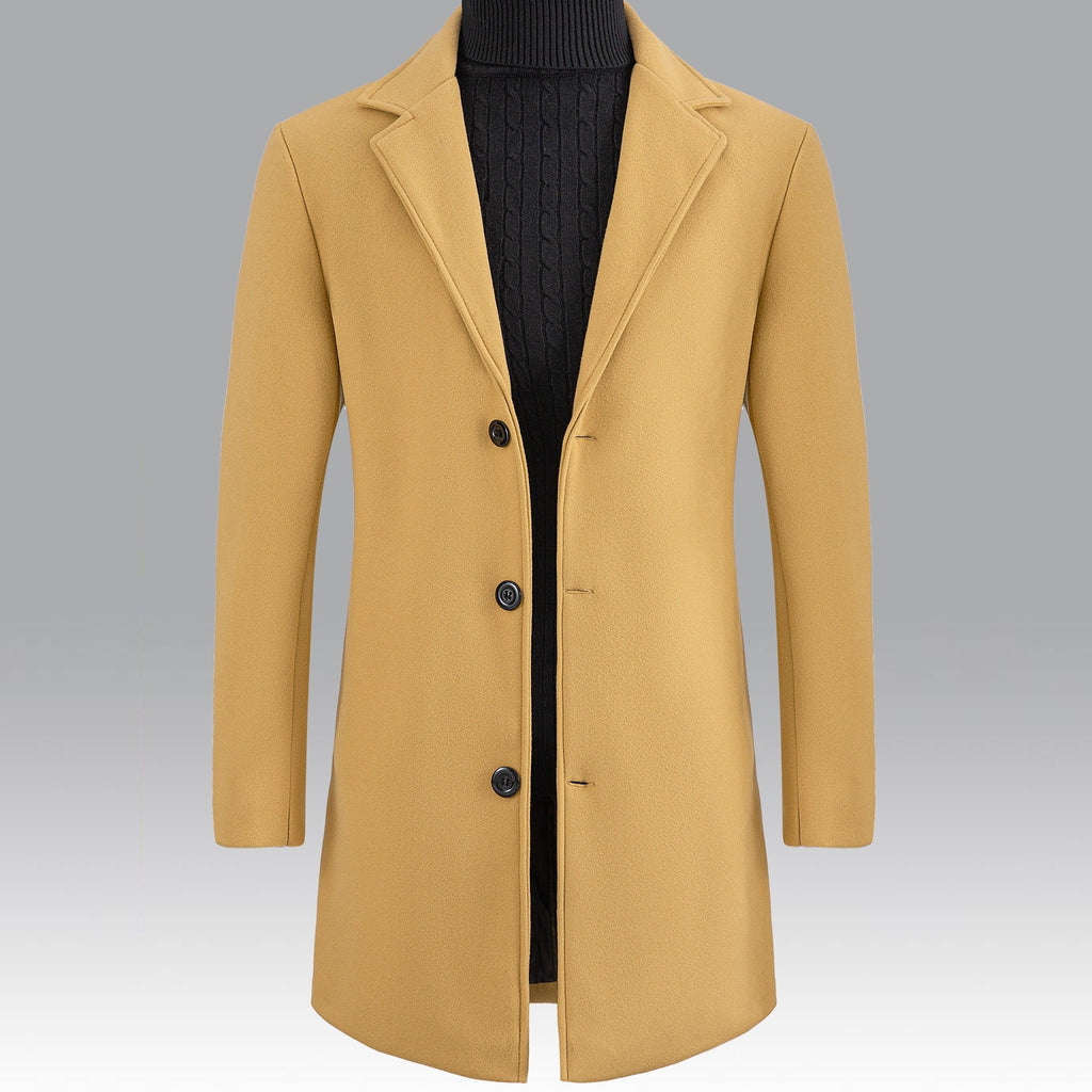 Trench long, à revers, gris argenté, coloris brun jaunâtre