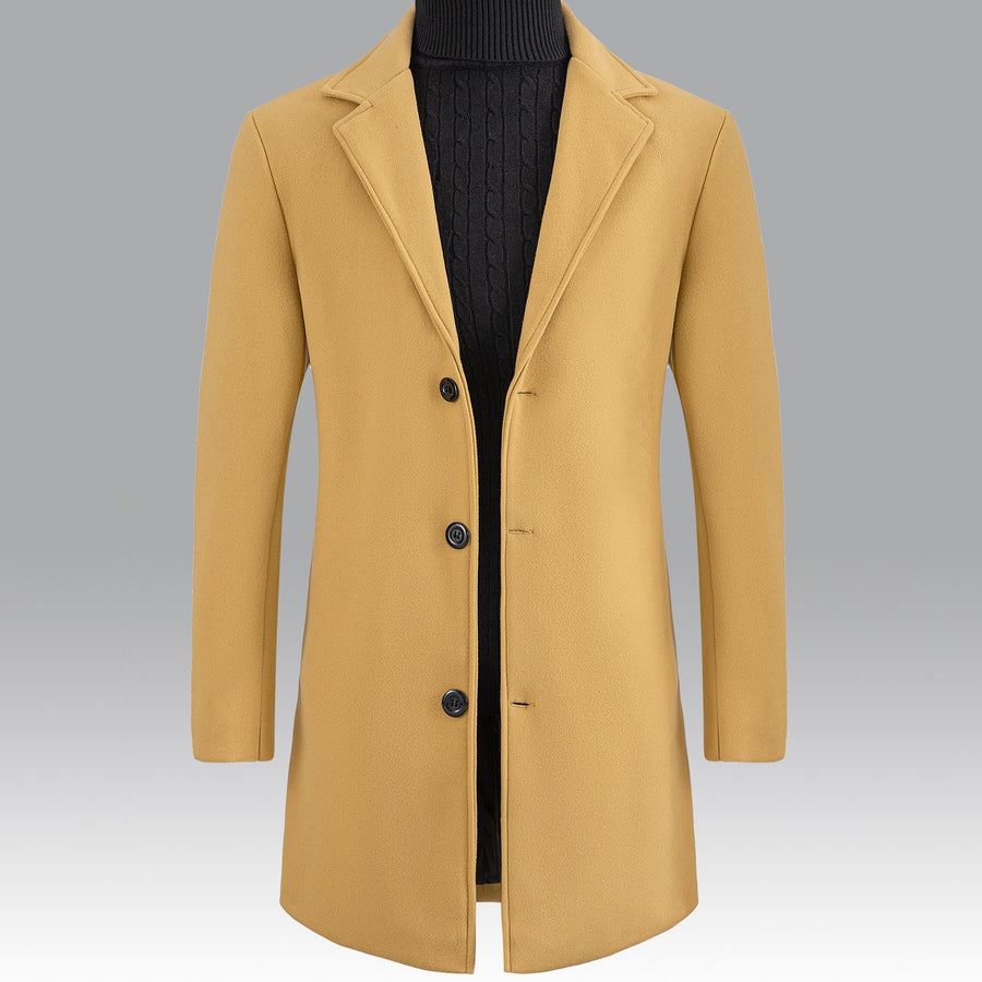 Trench long, à revers, gris argenté, coloris brun jaunâtre