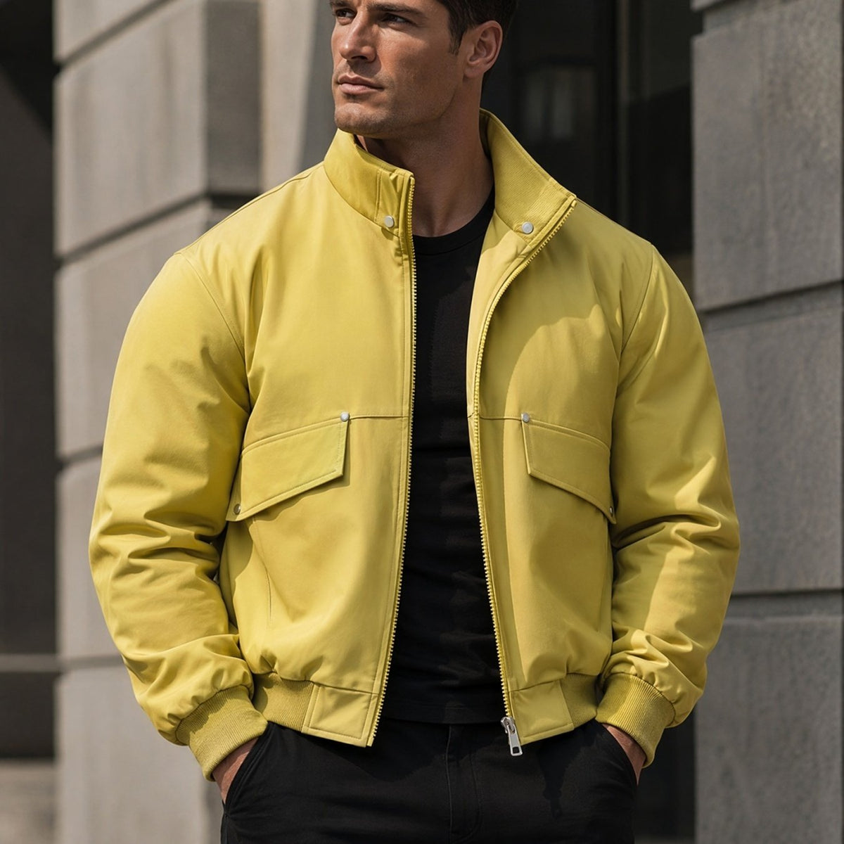 Veste matelassée, à capuche, jaune, coloris jaune, détail Image