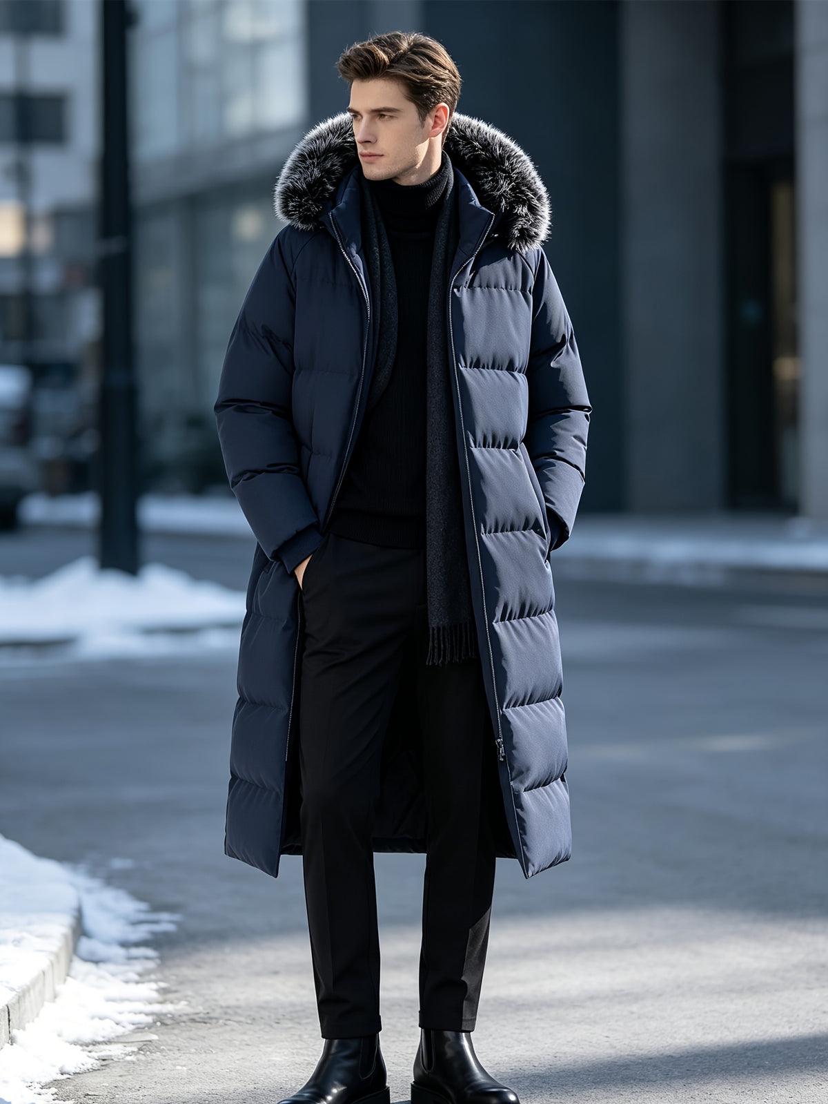 Veste en fausse fourrure pour homme, à capuche, vert fougère