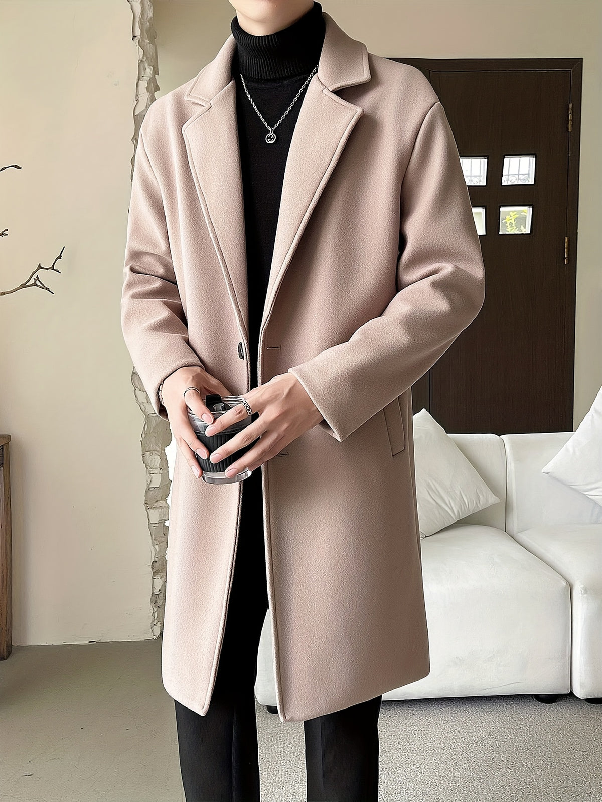 Trench mi-long pour homme, à revers, café