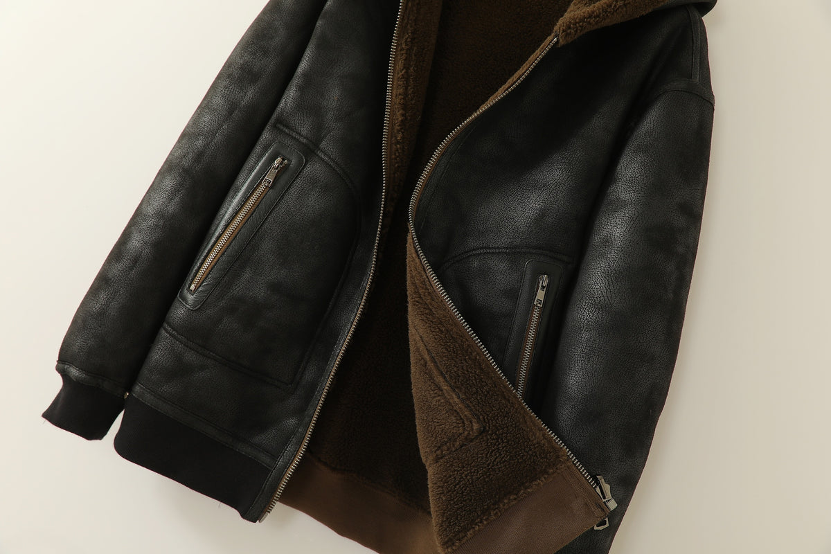 Veste en fausse fourrure long pour homme, réversible, à capuche