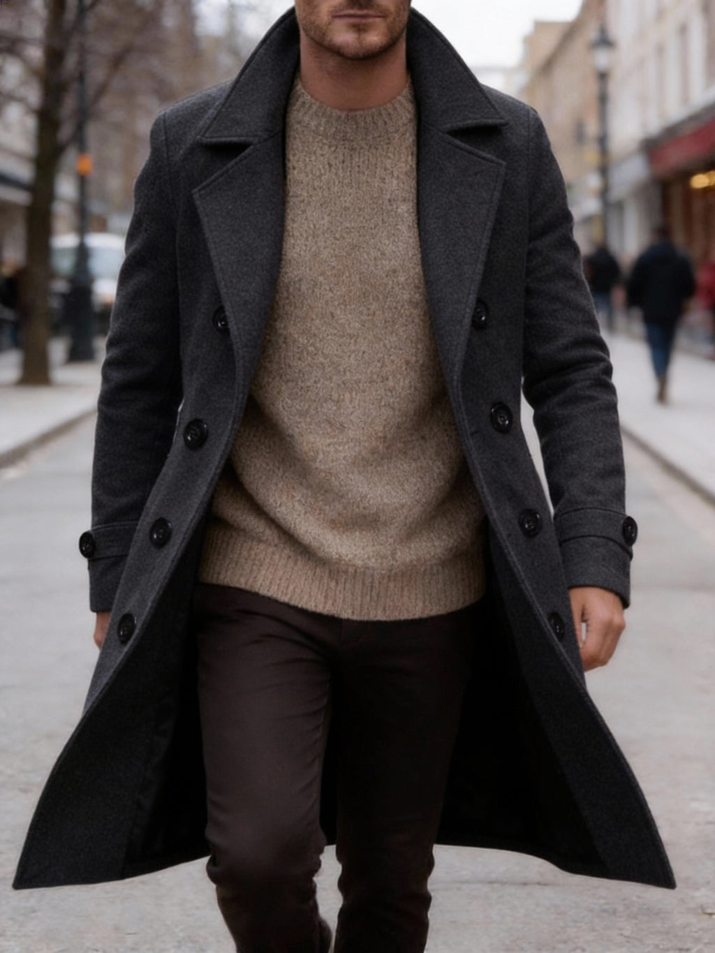 Manteau long, tweed, à revers, gris foncé, photo 11