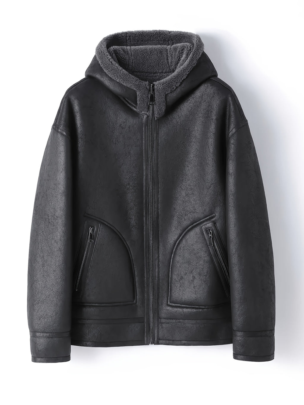 Manteau en fausse fourrure long pour homme, velours, à capuche