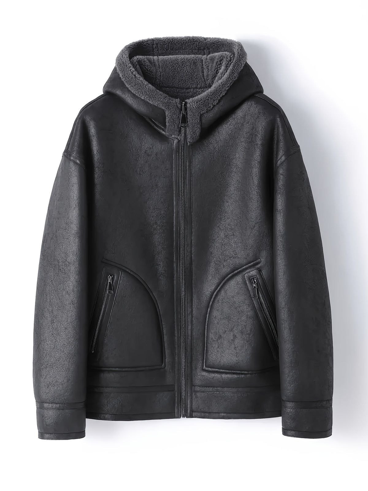 Manteau en fausse fourrure long pour homme, velours, à capuche