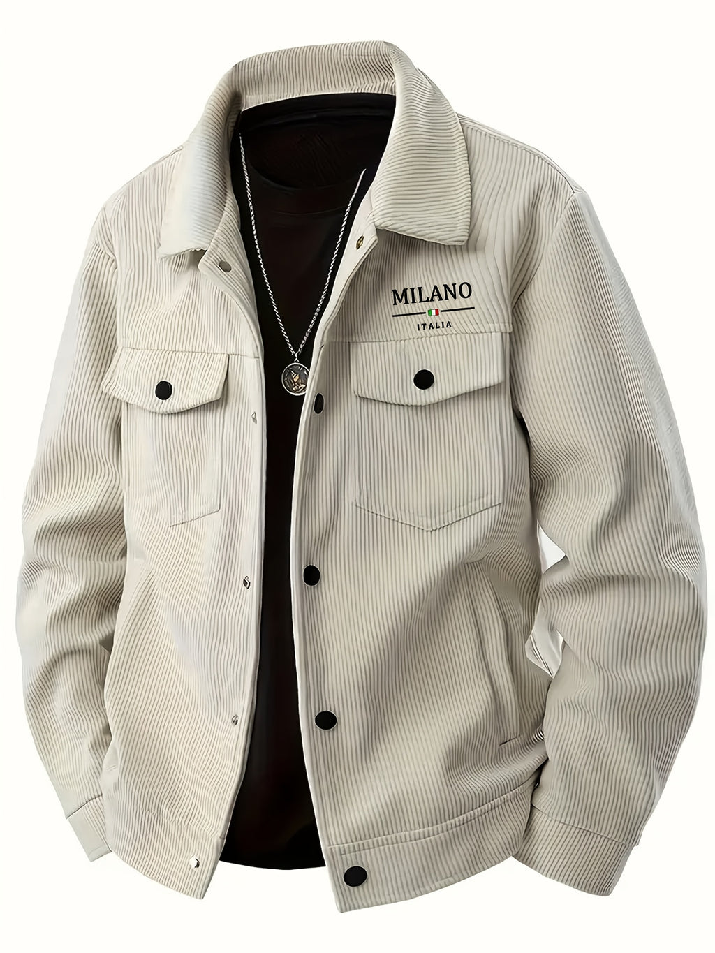 Veste pour homme, velours côtelé, à revers, kaki