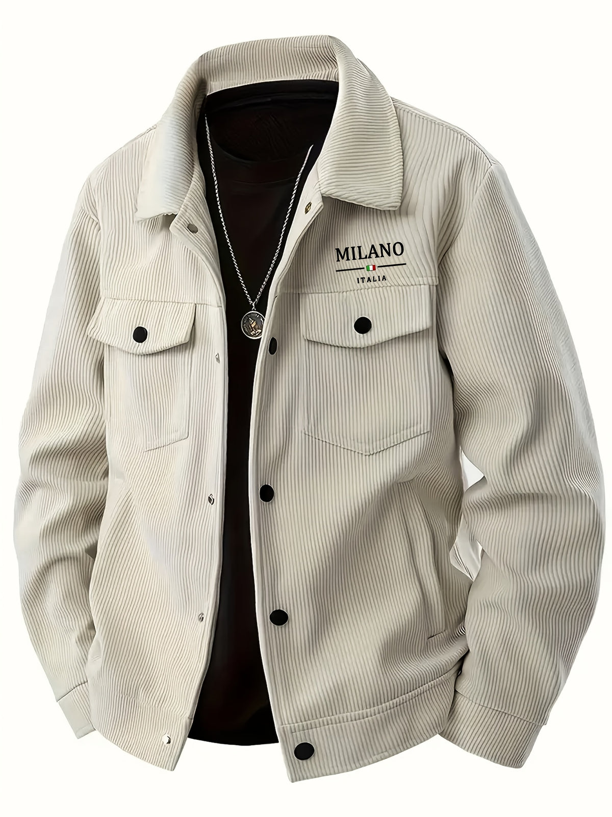 Veste pour homme, velours côtelé, à revers, kaki